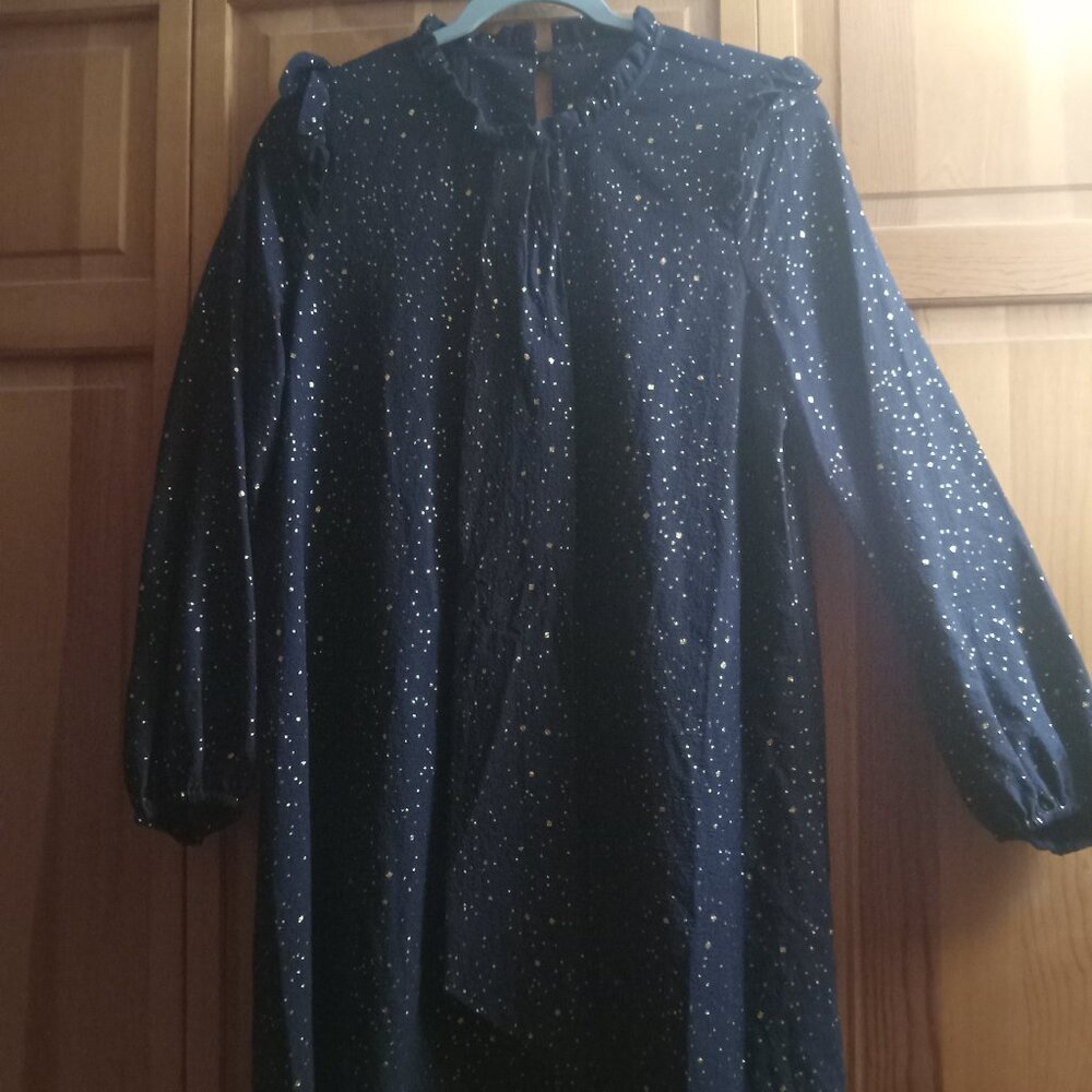 Navy Blue and Gold Long Sleeve Dress